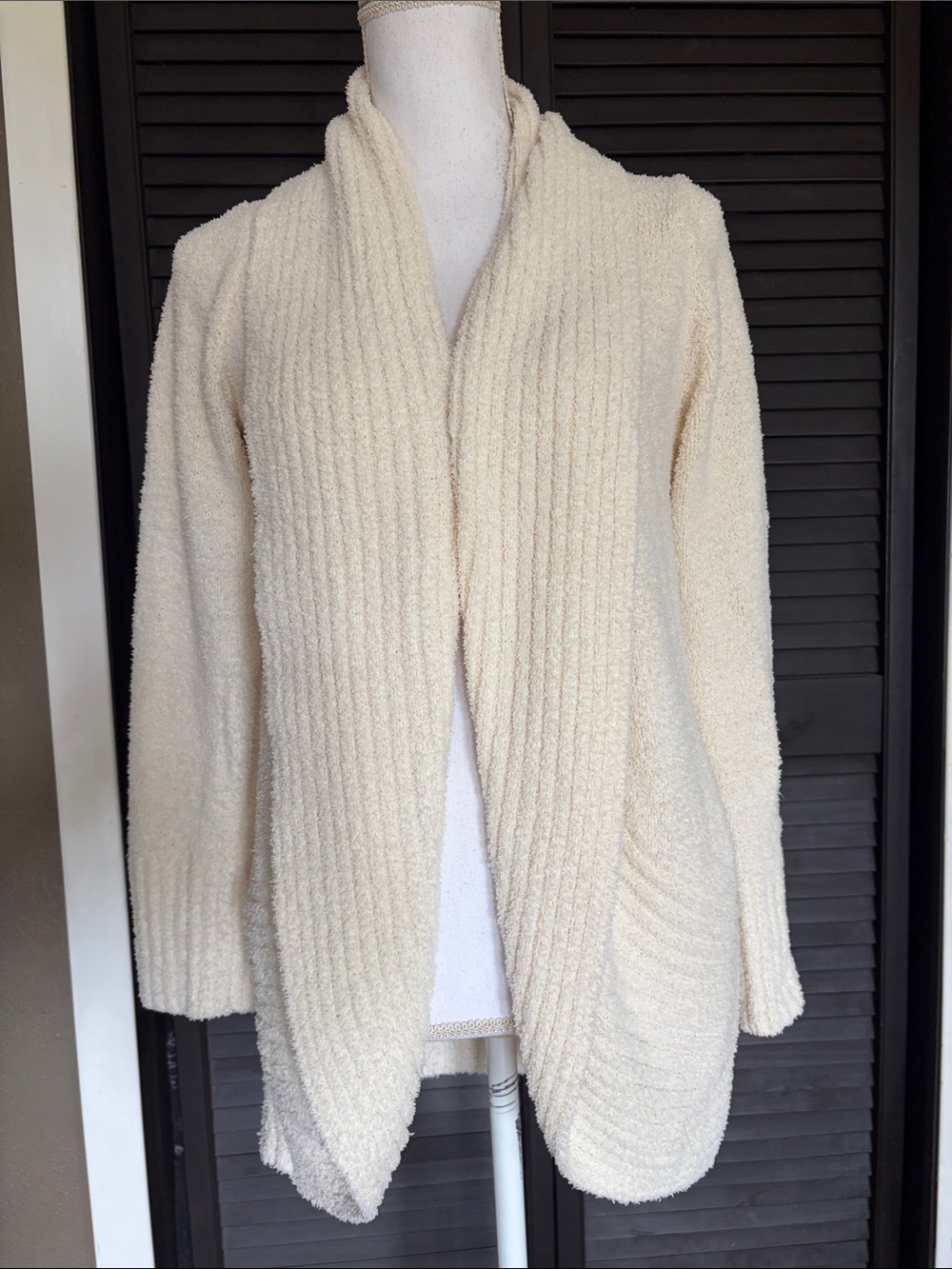 Maurices Cream Open-Front Ribbed Shawl Collar Cardigan